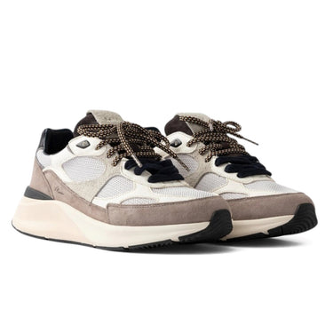 Basket D.A.T.E. Musa Colored taupe en suède et mesh avec semelle chunky, disponible chez moodeshop.