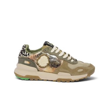 Basket Satorisan Chacrona Premium moodeshop en cuir beige et cuir métallisé avec détails en velours et semelle gomme