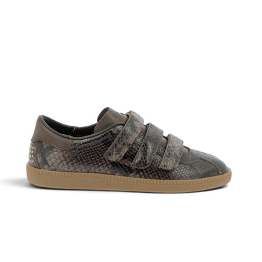 Baskets Bronx moodeshop en cuir marron effet serpent avec fermeture à scratch et semelle en gomme