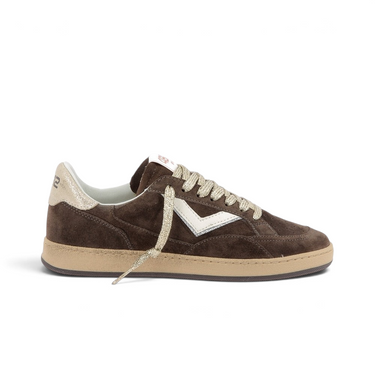 Baskets moodeshop 4b12 Playnew en croûte de cuir velours couleur coffee avec semelle gomme vintage artisanale