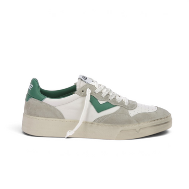 Baskets artisanales moodeshop 4b12 en cuir blanc, beige et vert avec semelle en gomme vintage cousue