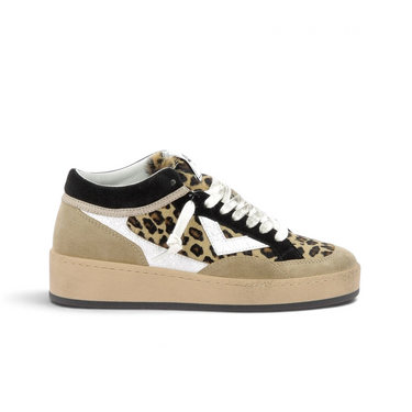 Baskets artisanales 4b12 Playmid leopard en cuir et daim avec semelle en gomme vintage, vendues par moodeshop
