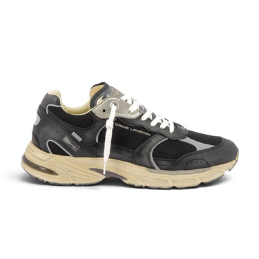 Baskets Crime Running Fugitive noires en cuir et nylon avec semelle en gomme artisanale chez moodeshop