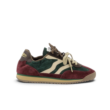 Baskets artisanales Mrp Utah en cuir velours bordeaux et vert avec semelle en gomme, vendues par moodeshop