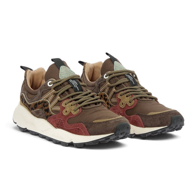 Baskets femme Flower mountain Yamano 3 moodeshop en daim, nylon et poils de poney marron et bordeaux