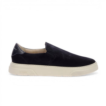 Baskets slip-on moodeshop Bobbies Sacha en croûte de cuir velours bleu marine avec semelle en gomme beige