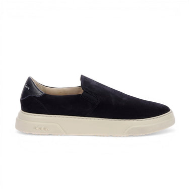 Baskets slip-on moodeshop Bobbies Sacha en croûte de cuir velours bleu marine avec semelle en gomme beige