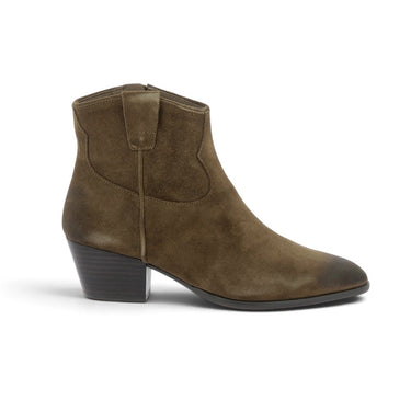Bottines Ash Fame moodeshop en daim couleur mink avec talon de 5 cm et semelle en gomme, style artisanal.