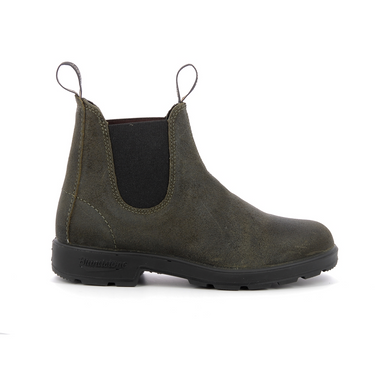 Chelsea boots Blundstone 1615 pour femme en daim huilé couleur dark olive avec semelle en gomme antidérapante