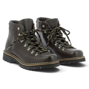 Bottines de randonnée artisanales Cime moodeshop en cuir marron testa di moro avec semelle Vibram et lacets bicolores