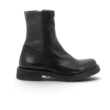 Bottines artisanales Fiorentini + baker en cuir noir avec semelle commando crantée, vendues par moodeshop.