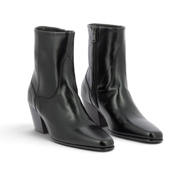 Bottines artisanales noires en cuir Pantanetti pour moodeshop avec talon de 5 cm et fermeture éclair latérale