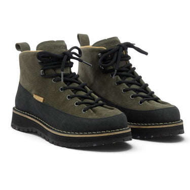 Bottines montantes moodeshop Fimon en croûte de cuir velours vert musk avec semelle Vibram légère et lacets noirs