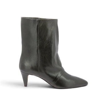 Bottines artisanales The seller pour moodeshop en cuir vert avec talon recouvert de 6 cm et bout pointu