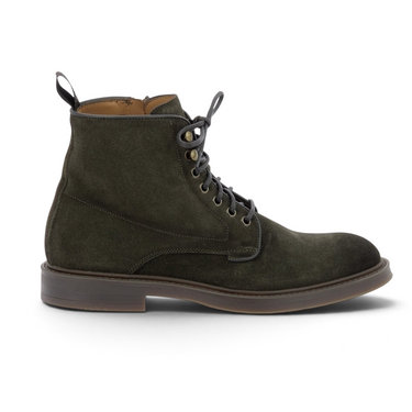 Bottines à lacets Elia maurizi chez moodeshop en daim vert olive avec semelle en gomme cousue artisanale