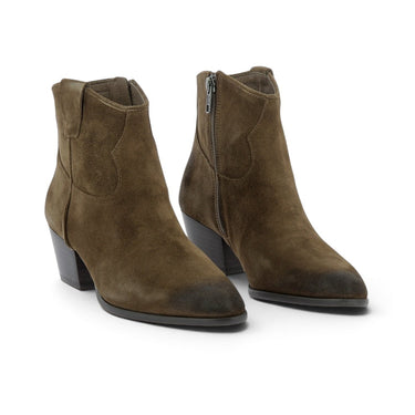 Bottines Ash Fame en daim couleur vison avec talon de 5 cm et fermeture éclair latérale, style artisanal