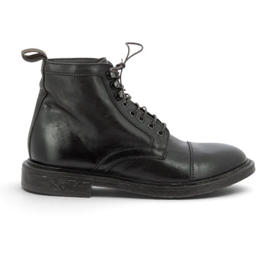 Bottines à lacets Moma pour moodeshop en cuir vachetta noir avec semelle cousue artisanale fabriquées en Italie