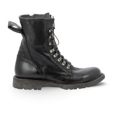 Bottines à lacets Moma pour moodeshop en cuir vachetta noir avec semelle commando crantée et détails artisanaux