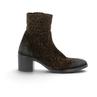 Bottines Strategia moodeshop en cuir velours marron à motif léopard avec talon bloc de 5 cm, fabriquées en Italie