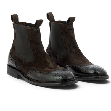 Chelsea boots Moma moodeshop en daim et cuir marron teak avec détails perforés style brogue et semelle artisanale