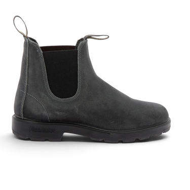 Chelsea boots Blundstone 1910 pour homme en daim ciré gris acier, vendues chez moodeshop avec semelle en gomme.