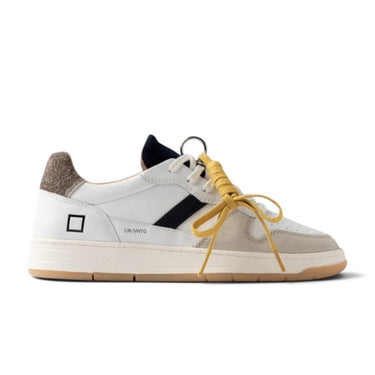 Sneaker D.A.T.E. Court 2.0 Vintage en cuir blanc, suède beige et semelle gomme, disponible chez moodeshop