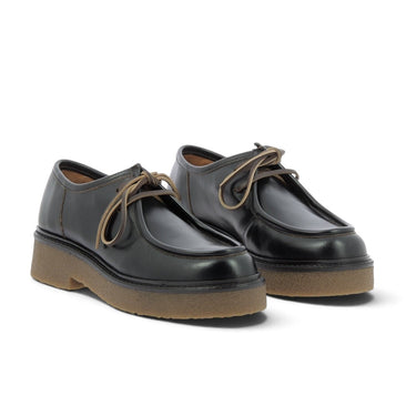 Derbies mocassins Maison toufet en cuir marron effet vintage avec semelle compensée en crêpe, vendues par moodeshop