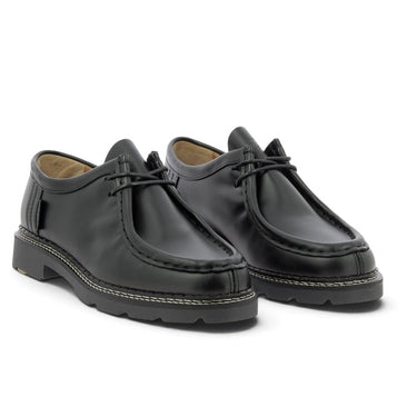 Derbies mocassins noirs en cuir de veau pour homme de la marque moodeshop avec semelle crantée artisanale