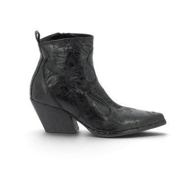 Bottines moodeshop Elena iachi noires en cuir saturno avec motif laser artisanal et talon de 6 cm