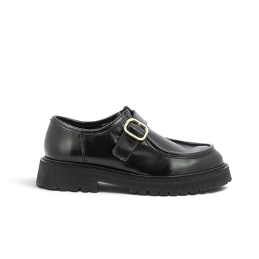 Mocassin à boucle moodeshop en cuir glacé noir avec semelle épaisse crantée ultra légère