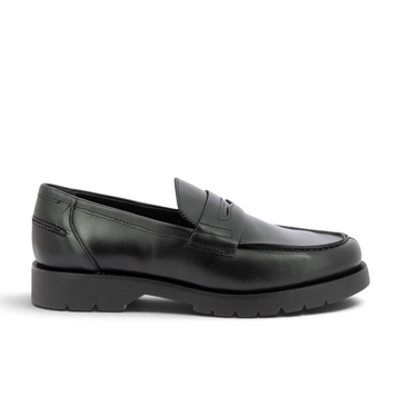 Mocassin Cotteur 2 moodeshop en cuir lisse noir avec semelle épaisse en gomme antidérapante