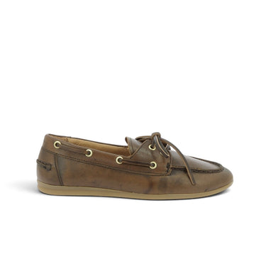 Mocassin Nahua moodeshop en cuir vieilli marron avec lacets et semelle en caoutchouc naturel