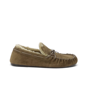 Mocassin Toral Peyton en cuir velours taupe doublé de laine chaude, style artisanal moodeshop