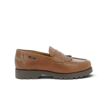Mocassin Kleman Cotteur en cuir cognac à tannage végétal avec franges et semelle en gomme antidérapante moodeshop
