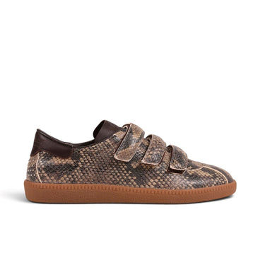 Sneaker Bronx bob-bie moodeshop en cuir motif serpent couleur stone olive avec fermeture à scratch et semelle gomme