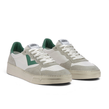 Baskets artisanales moodeshop 4b12 en cuir blanc, beige et vert avec semelle en gomme vintage