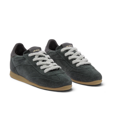 Baskets Ama brand moodeshop en croûte de cuir velours vert avec lacets épais et semelle en caoutchouc naturel