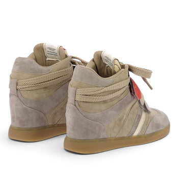Baskets compensées Serafini Manhattan 05 moodeshop en croûte de cuir velours beige avec détails colorés