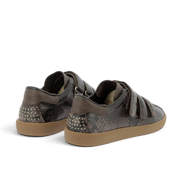 Baskets Bronx moodeshop bob-bie en cuir marron effet serpent avec semelle gomme et détails cloutés au talon