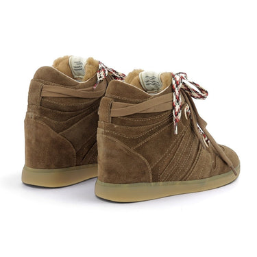 Basket compensée Serafini Manhattan 58 marron en cuir velours avec doublure en fourrure chez moodeshop