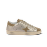Sneakers artisanales moodeshop Ama brand en cuir métallisé gold-tan et daim avec semelle en caoutchouc naturel
