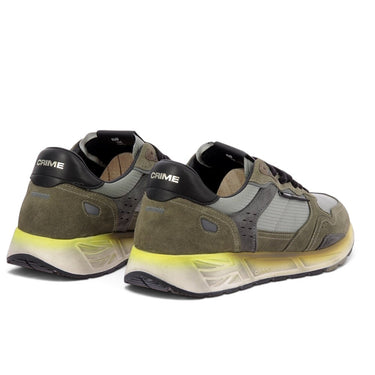 Baskets Crime Rush en nylon ripstop et daim gris et kaki avec semelle en gomme vulcanisée vintage