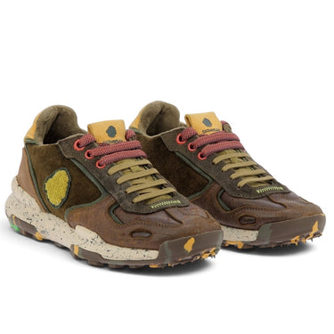 Baskets artisanales Satorisan Chacrona Premium Evo en daim et cuir vieilli marron bronze avec semelle running mouchetée