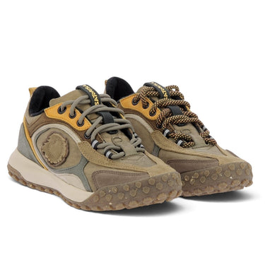 Baskets artisanales Satorisan Jacube couleur desert en cuir et coton stone washed avec semelle running trail chez moodeshop
