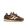 Baskets artisanales Mrp Utah en cuir velours marron et détails léopard avec semelle en gomme, vendues par moodeshop