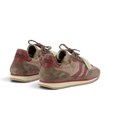 Baskets artisanales Mrp Utah en cuir velours taupe-rose avec semelle en gomme, disponibles chez moodeshop
