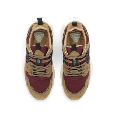 Baskets Flower mountain Yamano 3 moodeshop en daim et nylon bordeaux, chêne et bronze avec semelle en liège