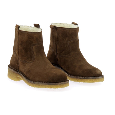 Boots artisanales Billi bi moodeshop en croûte de cuir velours marron avec doublure en laine et semelle en crêpe