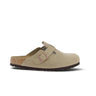 Sabot Birkenstock Boston moodeshop en cuir huilé couleur tabacco brown avec semelle en liège et boucle réglable
