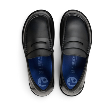 Mocassins femme moodeshop Birkenstock Highwood en cuir noir avec semelle intérieure confortable vue de dessus